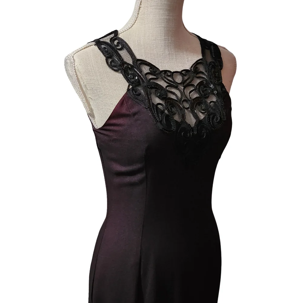 JESSICA MCCLINTOCK Womens Small Black Lace Maxi Dress Whimsigoth Gown Gothic - Picture 9 of 13